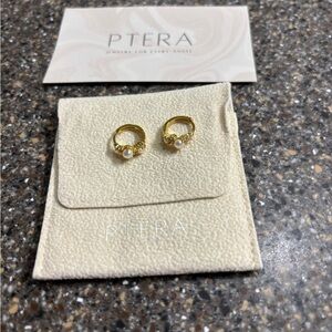 Gold Pearl Cluster Huggie Hoops 18K Vermeil CZ Dainty Statement Earrings